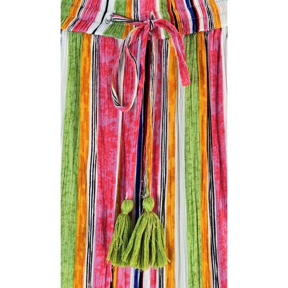 Boho Maxi Skirt Tiered Ruffle Colorful Sz L Gypsy Blu Vertical Hippie Cottage - Picture 13 of 13